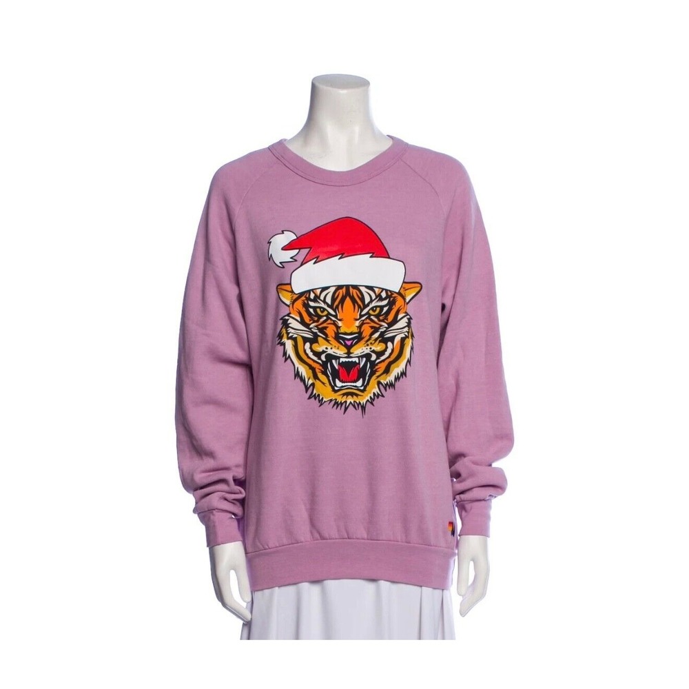 Aviator Nation Tiger Surfy Santa Unique Crew Sweatshirt Mauve Members‎ Only Sz S - Picture 2 of 7